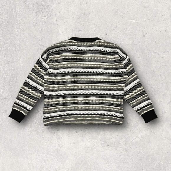 ★ Vintage Striped Knit Sweater with Earthy Tones & Chest Pocket ★ - Picture 3 of 7